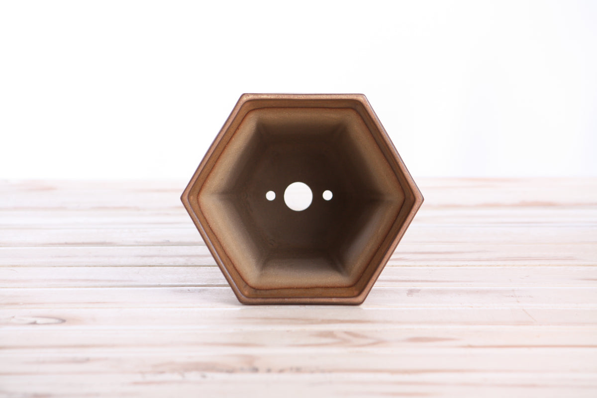 Willow Bonsai Ceramics Hexagonal Windowed Cascade Bonsai Pot 5 Inch – Tall Ceramic Cascade Planter, High‑Fired Frost‑Proof Stoneware with Drainage & Wiring Holes, Handmade in USA (Deep Stone)