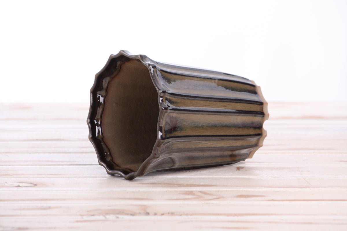 Willow Bonsai Ceramics Flower Design Cascade Bonsai Pot 5 Inch – Elegant Tall Ceramic Bonsai & Succulent Planter, High‑Fired Frost‑Proof Stoneware with Drainage & Wiring Holes, Handmade in USA (Dark Honey)