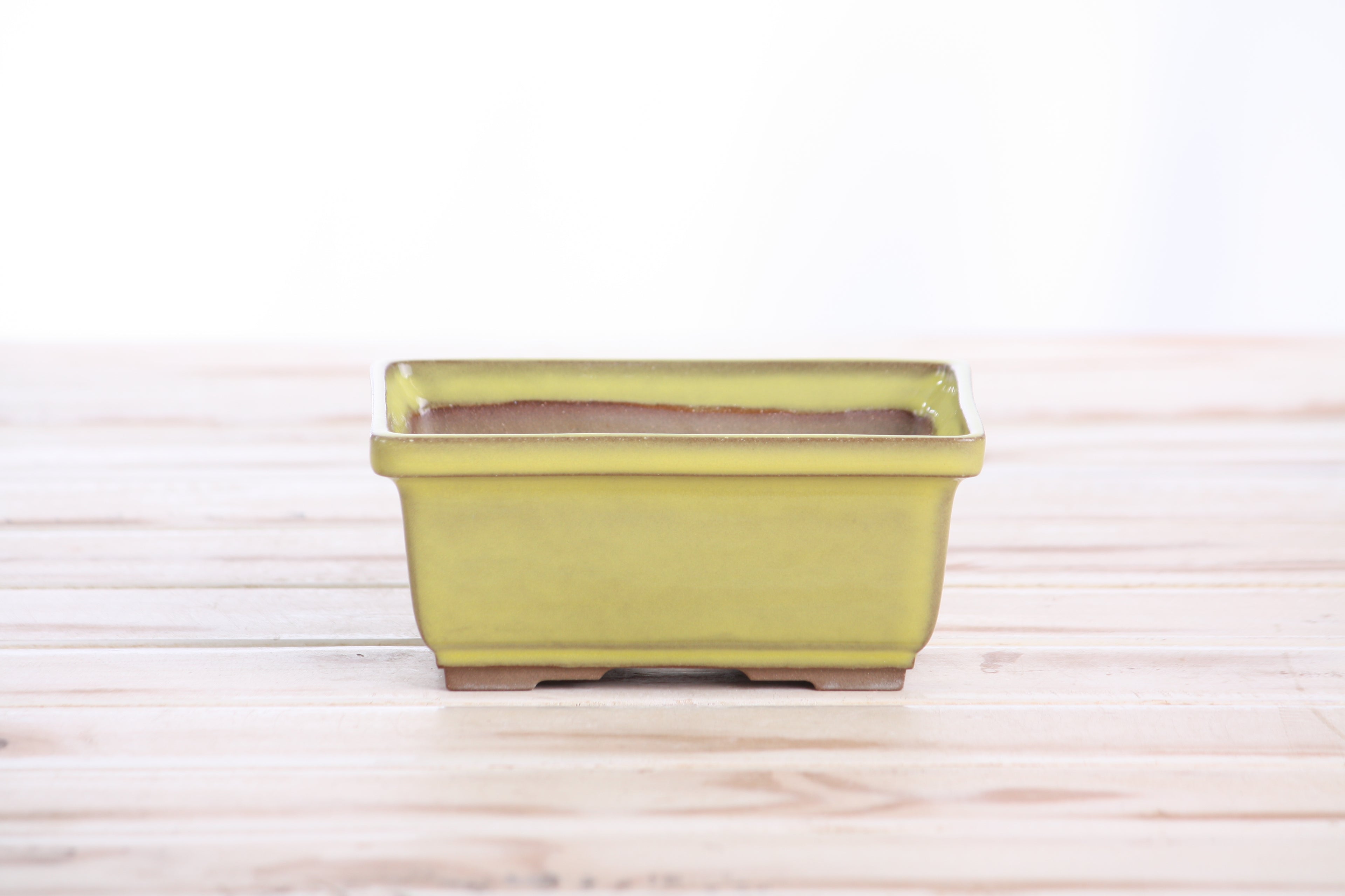 Willow Bonsai Ceramics Rectangle Deep Bonsai Pot 5 Inch – Higher‑Profile Rectangular Ceramic Bonsai & Succulent Planter with Accentuated Rim, High‑Fired Frost‑Proof Stoneware, Handmade in USA (Yellow)