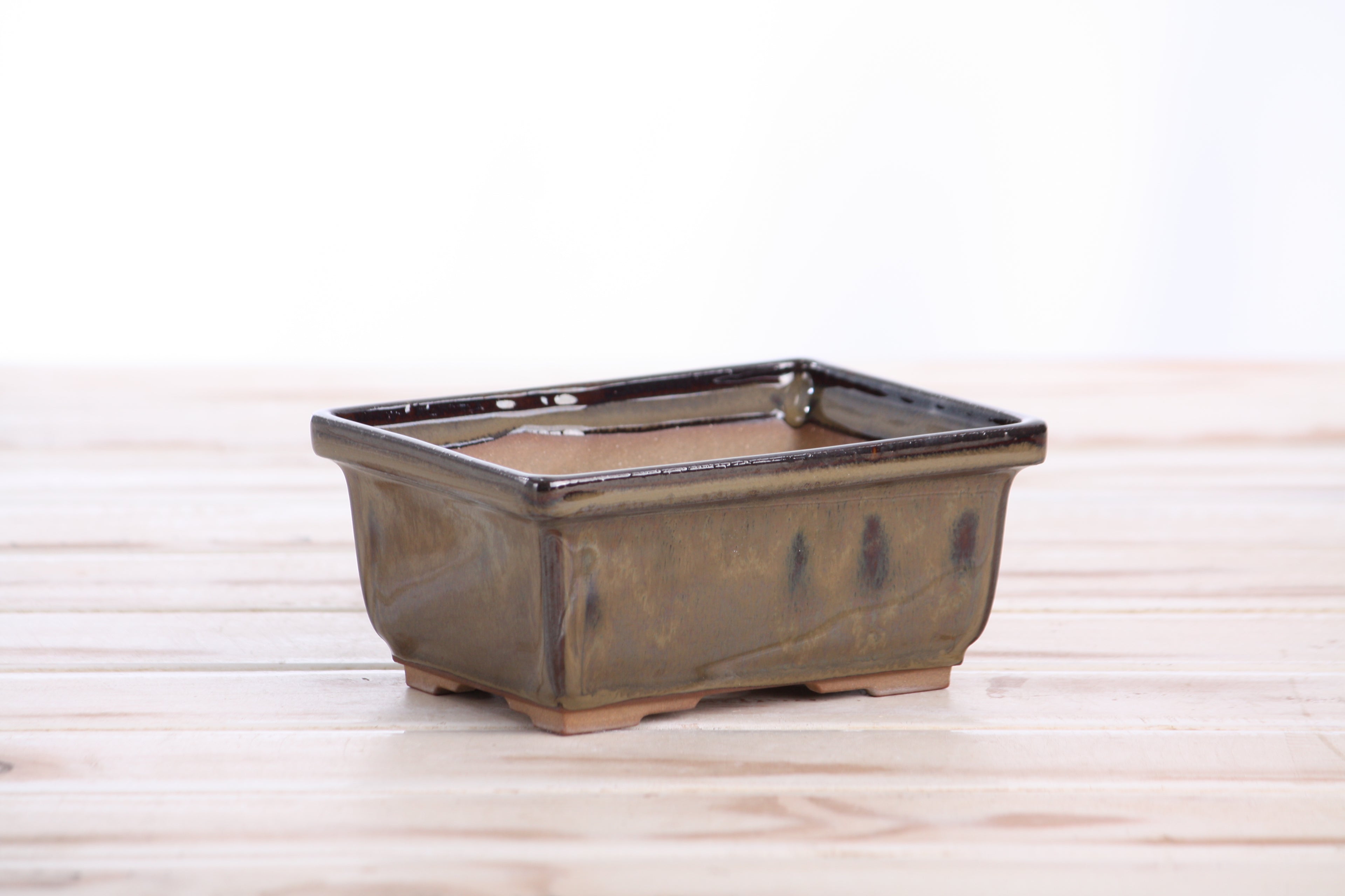 Willow Bonsai Ceramics Rectangle Deep Bonsai Pot 5 Inch – Higher‑Profile Rectangular Ceramic Bonsai & Succulent Planter with Accentuated Rim, High‑Fired Frost‑Proof Stoneware, Handmade in USA (Dark Honey)
