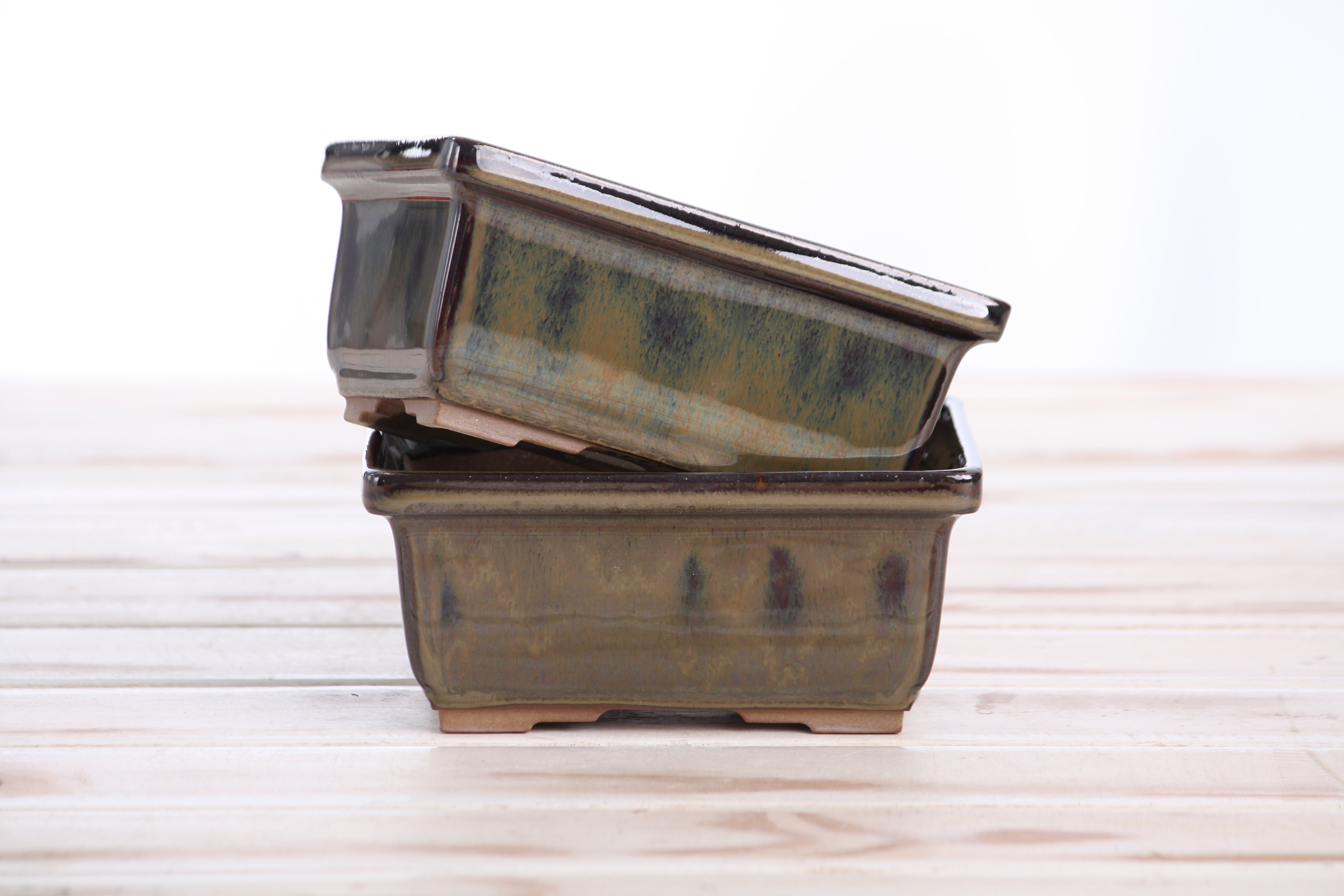 Willow Bonsai Ceramics Rectangle Deep Bonsai Pot 5 Inch – Higher‑Profile Rectangular Ceramic Bonsai & Succulent Planter with Accentuated Rim, High‑Fired Frost‑Proof Stoneware, Handmade in USA (Dark Honey)
