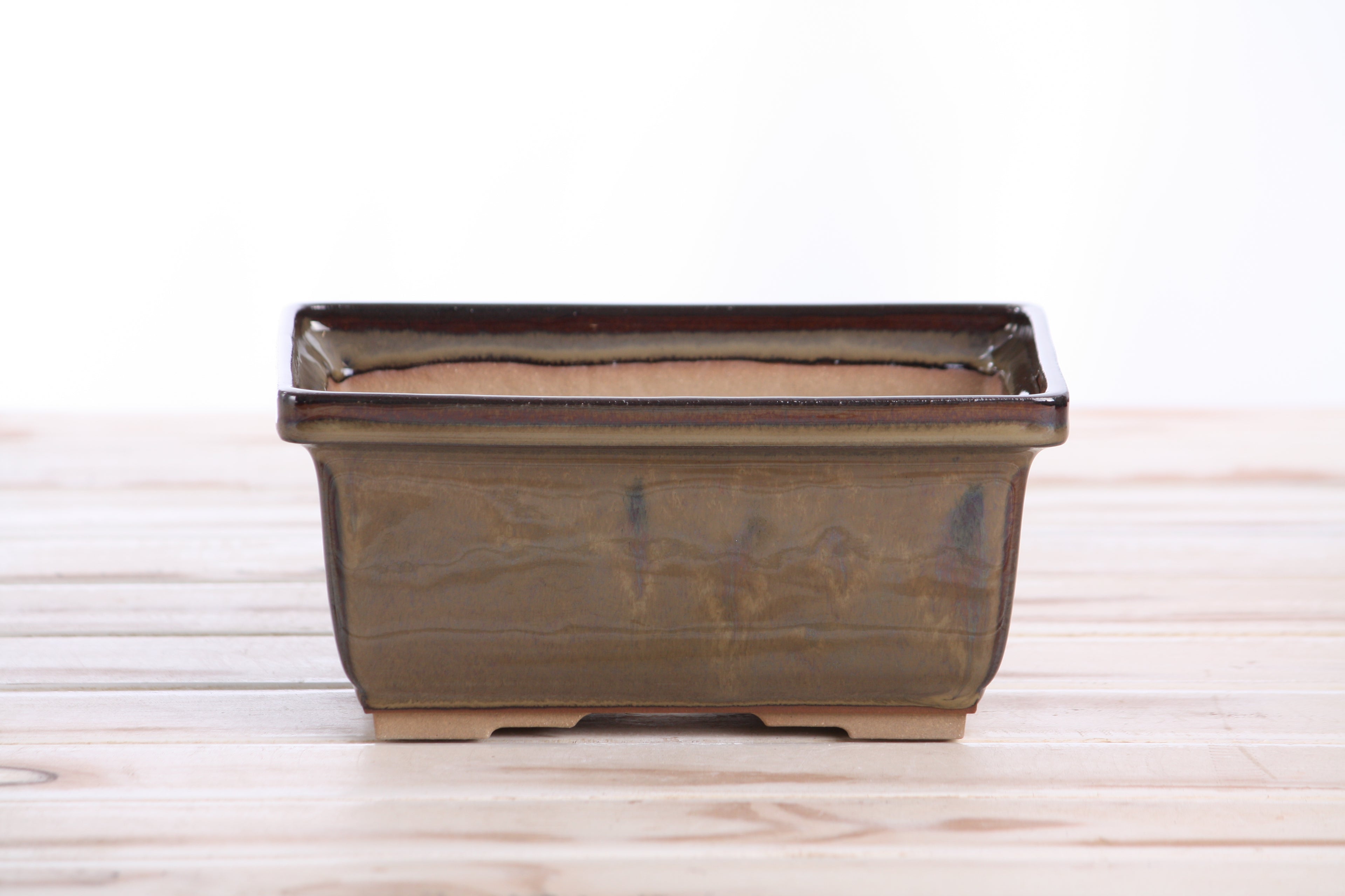 Willow Bonsai Ceramics Rectangle Deep Bonsai Pot 7 Inch – Higher‑Profile Rectangular Ceramic Bonsai & Succulent Planter with Accentuated Rim, High‑Fired Frost‑Proof Stoneware, Handmade in USA (Dark Honey)