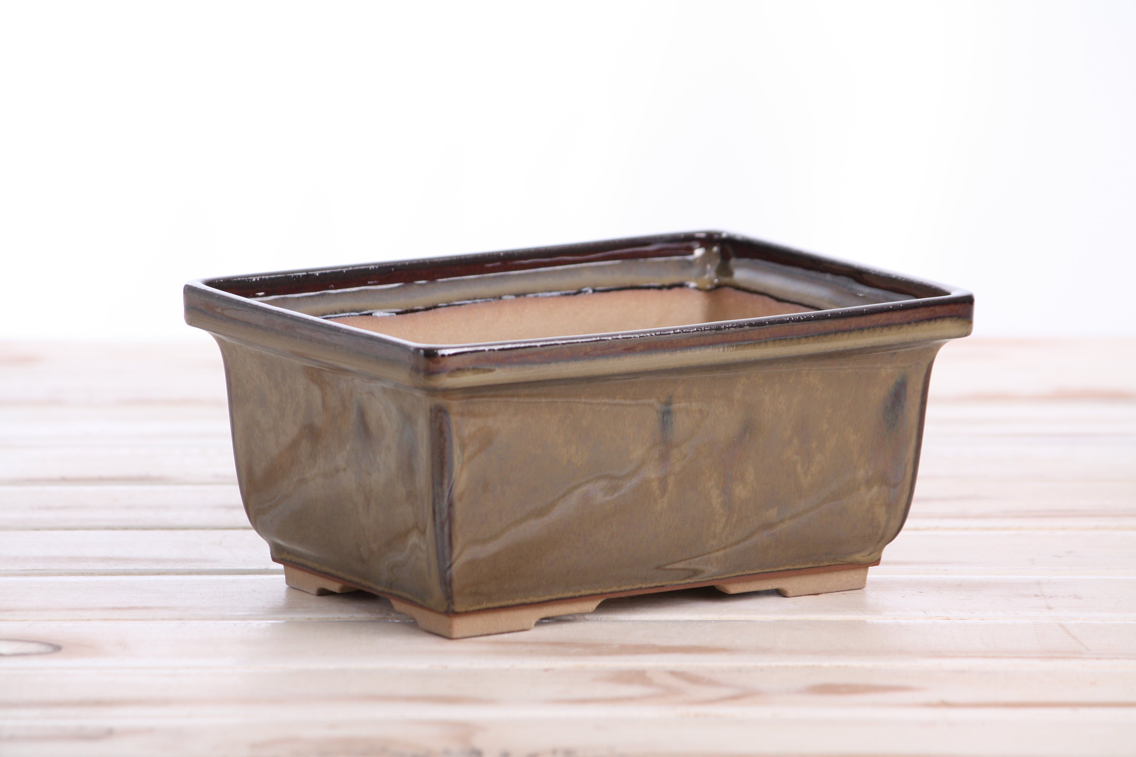 Willow Bonsai Ceramics Rectangle Deep Bonsai Pot 7 Inch – Higher‑Profile Rectangular Ceramic Bonsai & Succulent Planter with Accentuated Rim, High‑Fired Frost‑Proof Stoneware, Handmade in USA (Dark Honey)