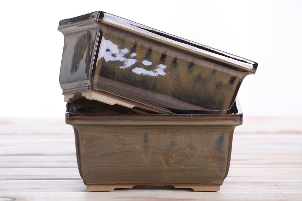 Willow Bonsai Ceramics Rectangle Deep Bonsai Pot 7 Inch – Higher‑Profile Rectangular Ceramic Bonsai & Succulent Planter with Accentuated Rim, High‑Fired Frost‑Proof Stoneware, Handmade in USA (Dark Honey)
