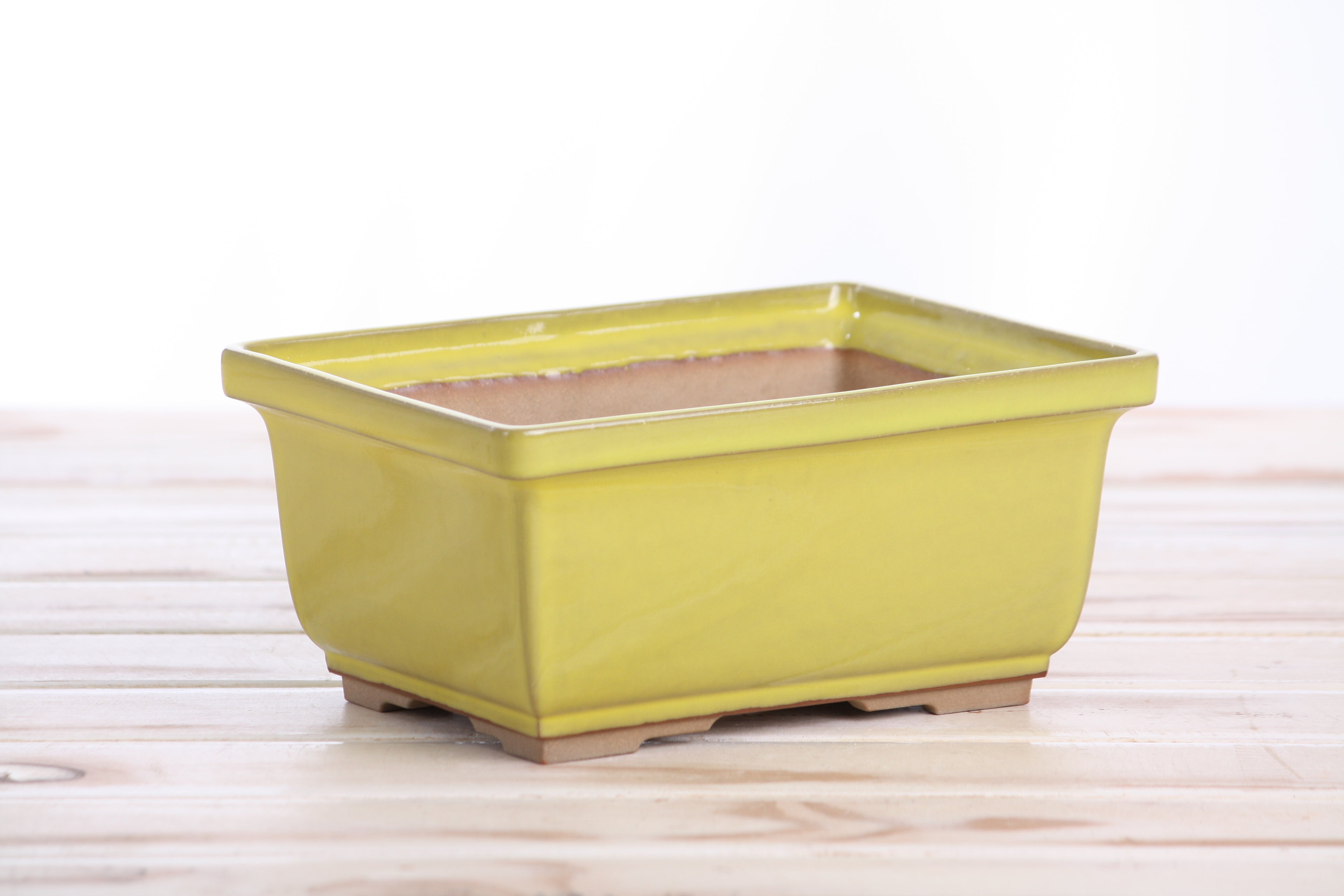 Willow Bonsai Ceramics Rectangle Deep Bonsai Pot 7 Inch – Higher‑Profile Rectangular Ceramic Bonsai & Succulent Planter with Accentuated Rim, High‑Fired Frost‑Proof Stoneware, Handmade in USA (Yellow)