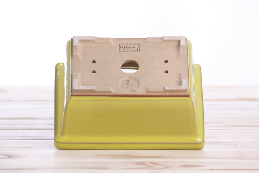 Willow Bonsai Ceramics Rectangle Deep Bonsai Pot 7 Inch – Higher‑Profile Rectangular Ceramic Bonsai & Succulent Planter with Accentuated Rim, High‑Fired Frost‑Proof Stoneware, Handmade in USA (Yellow)