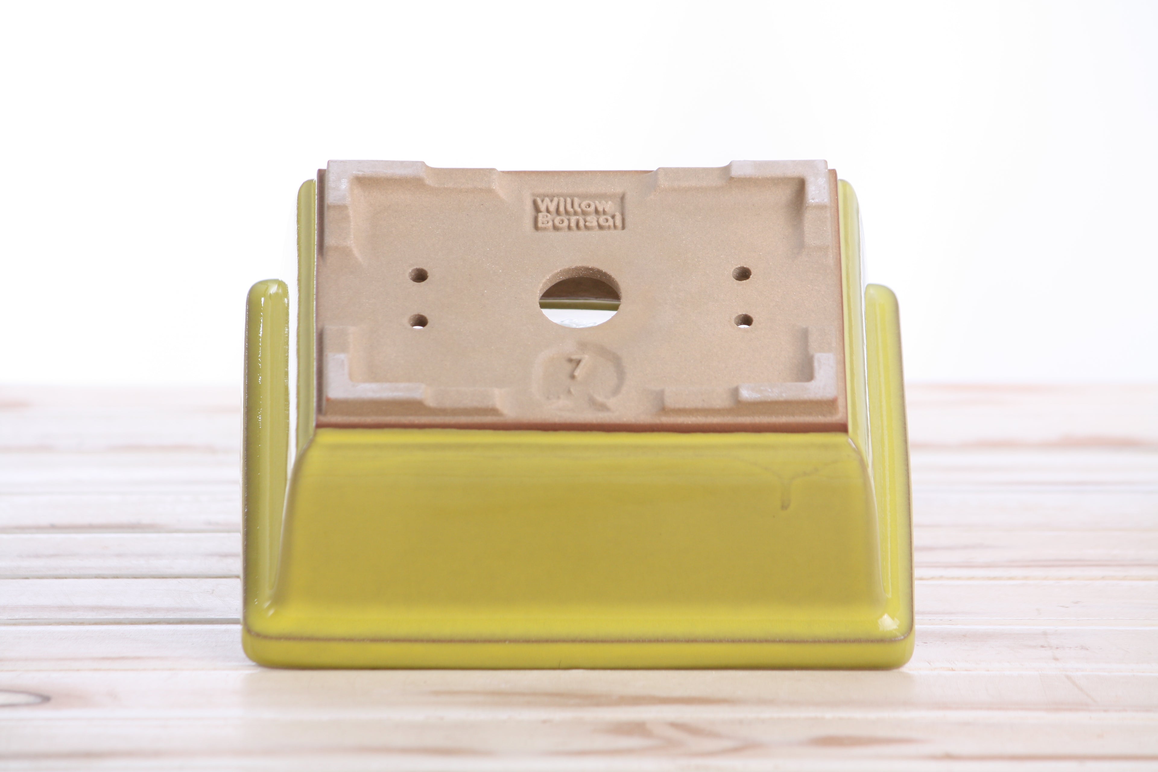 Willow Bonsai Ceramics Rectangle Deep Bonsai Pot 7 Inch – Higher‑Profile Rectangular Ceramic Bonsai & Succulent Planter with Accentuated Rim, High‑Fired Frost‑Proof Stoneware, Handmade in USA (Yellow)