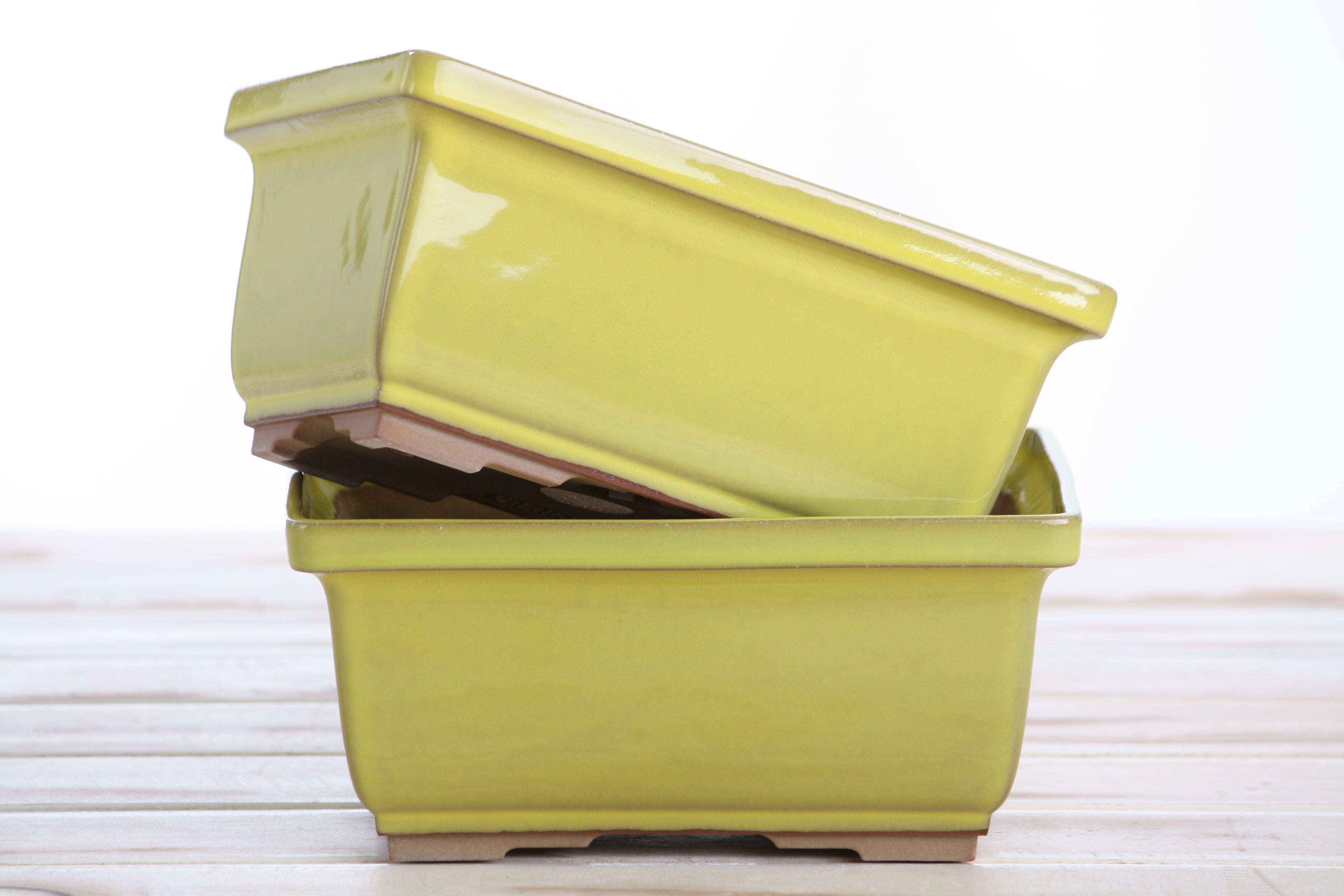Willow Bonsai Ceramics Rectangle Deep Bonsai Pot 7 Inch – Higher‑Profile Rectangular Ceramic Bonsai & Succulent Planter with Accentuated Rim, High‑Fired Frost‑Proof Stoneware, Handmade in USA (Yellow)