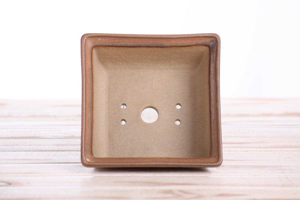 Willow Bonsai Ceramics Square Bonsai Pot 5.5 Inch – Low‑Profile Square Ceramic Bonsai & Succulent Planter with Accentuated Rim, High‑Fired Frost‑Proof Stoneware, Handmade in USA (Deep Stone)