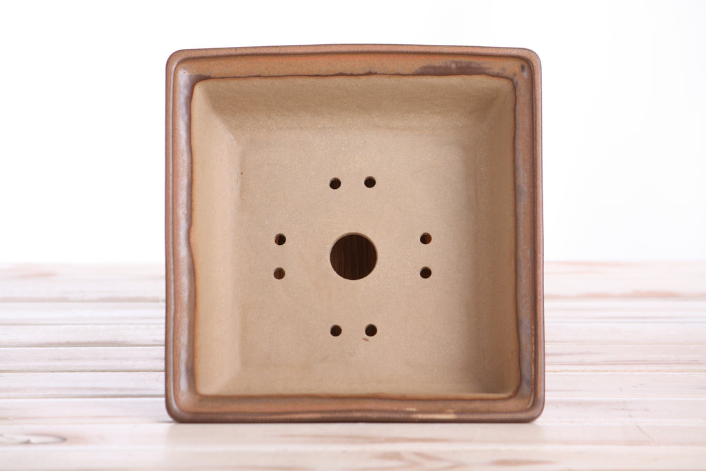 Willow Bonsai Ceramics Square Bonsai Pot 7 Inch – Low‑Profile Square Ceramic Bonsai & Succulent Planter with Accentuated Rim, High‑Fired Frost‑Proof Stoneware, Handmade in USA (Deep Stone)