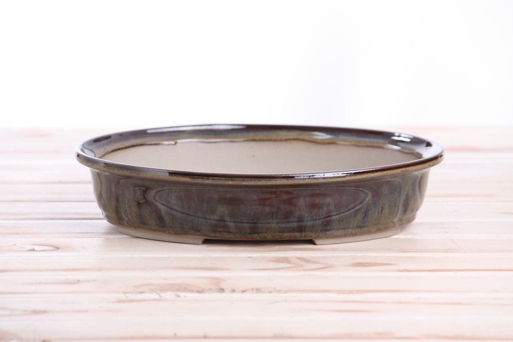 Willow Bonsai Ceramics Landscape Oval A Bonsai Pot 10 Inch – Large Oval Ceramic Bonsai Planter for Forest, Group & Specimen Tree Plantings, High‑Fired Frost‑Proof Stoneware, Handmade in USA (Dark Honey)
