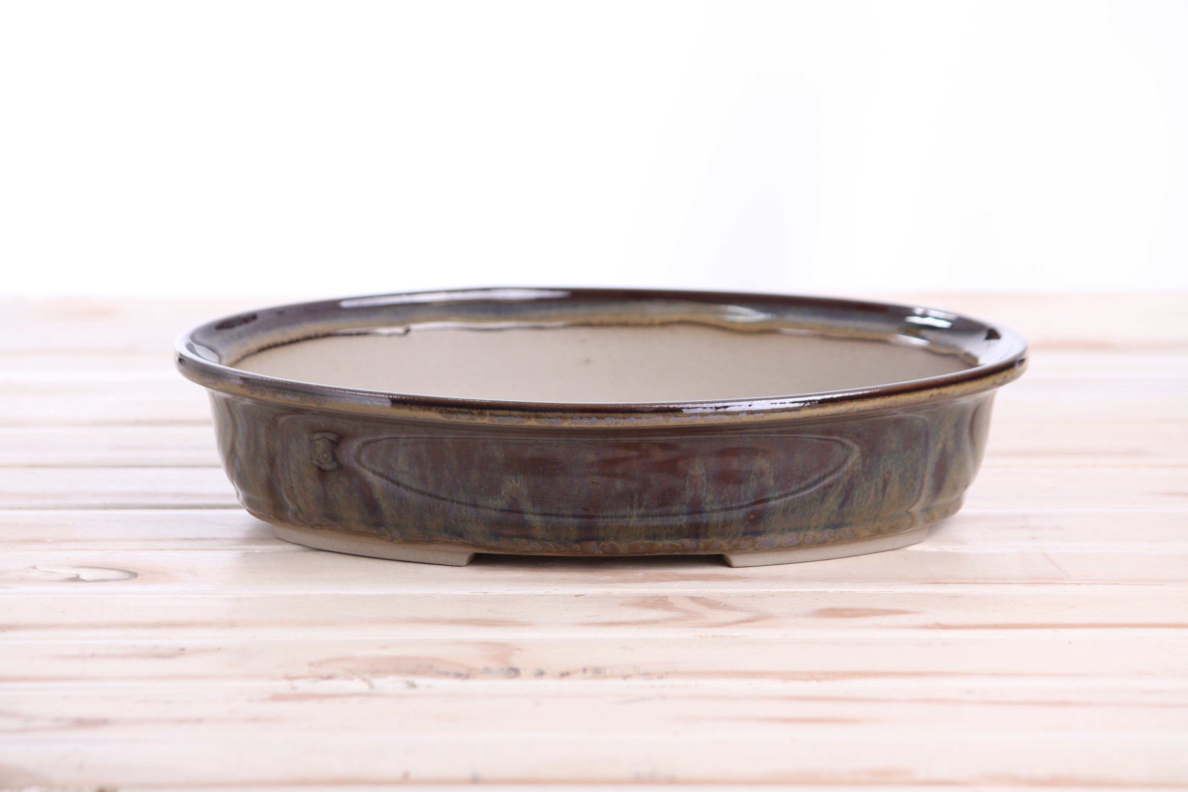 Willow Bonsai Ceramics Landscape Oval A Bonsai Pot 10 Inch – Large Oval Ceramic Bonsai Planter for Forest, Group & Specimen Tree Plantings, High‑Fired Frost‑Proof Stoneware, Handmade in USA (Dark Honey)