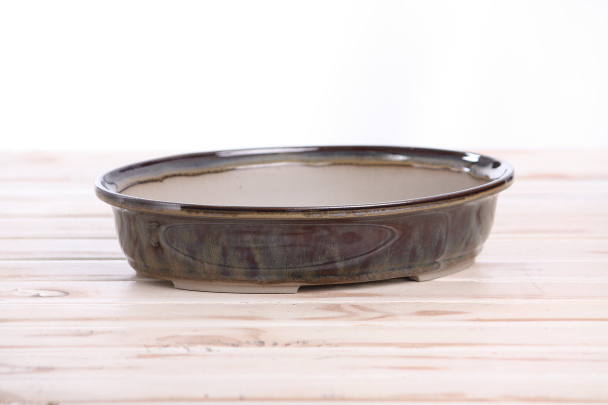 Willow Bonsai Ceramics Landscape Oval A Bonsai Pot 10 Inch – Large Oval Ceramic Bonsai Planter for Forest, Group & Specimen Tree Plantings, High‑Fired Frost‑Proof Stoneware, Handmade in USA (Dark Honey)