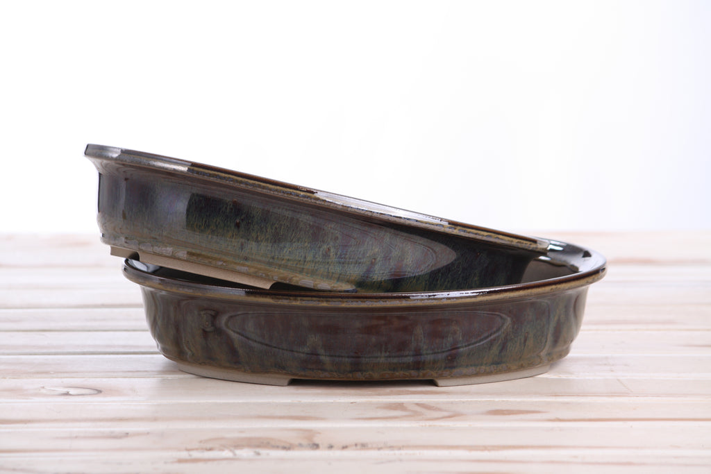 Willow Bonsai Ceramics Landscape Oval A Bonsai Pot 10 Inch – Large Oval Ceramic Bonsai Planter for Forest, Group & Specimen Tree Plantings, High‑Fired Frost‑Proof Stoneware, Handmade in USA (Dark Honey)