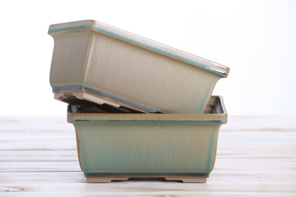 Willow Bonsai Ceramics Rectangle Deep Bonsai Pot 7 Inch – Higher‑Profile Rectangular Ceramic Bonsai & Succulent Planter with Accentuated Rim, High‑Fired Frost‑Proof Stoneware, Handmade in USA (Speckled Moss)