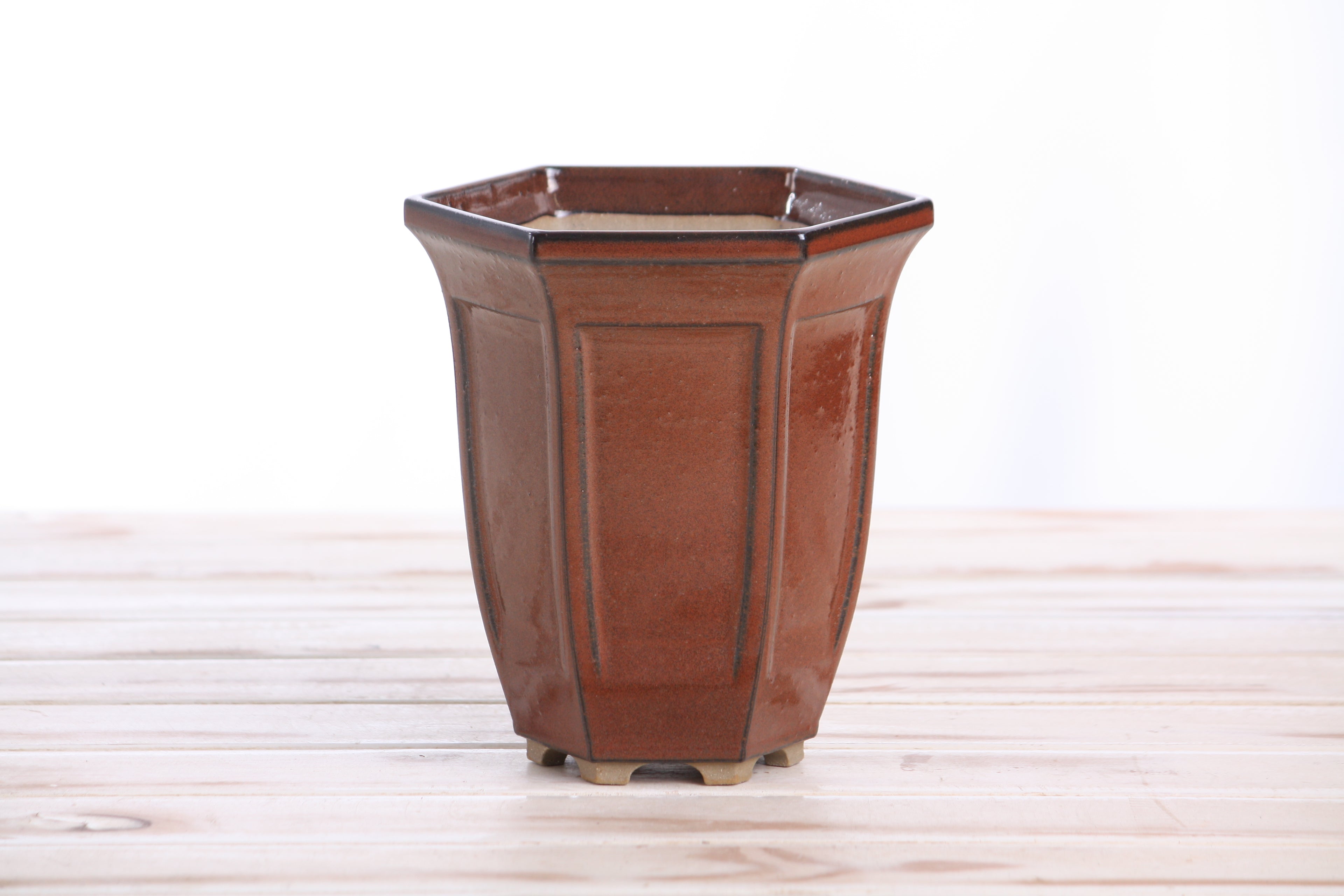 Willow Bonsai Ceramics Hexagonal Windowed Cascade Bonsai Pot 5 Inch – Tall Ceramic Cascade Planter, High‑Fired Frost‑Proof Stoneware with Drainage & Wiring Holes, Handmade in USA (Sunset)