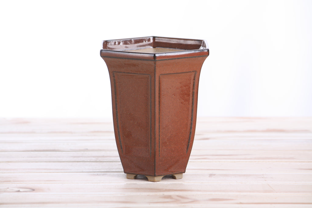 Willow Bonsai Ceramics Hexagonal Windowed Cascade Bonsai Pot 5 Inch – Tall Ceramic Cascade Planter, High‑Fired Frost‑Proof Stoneware with Drainage & Wiring Holes, Handmade in USA (Sunset)