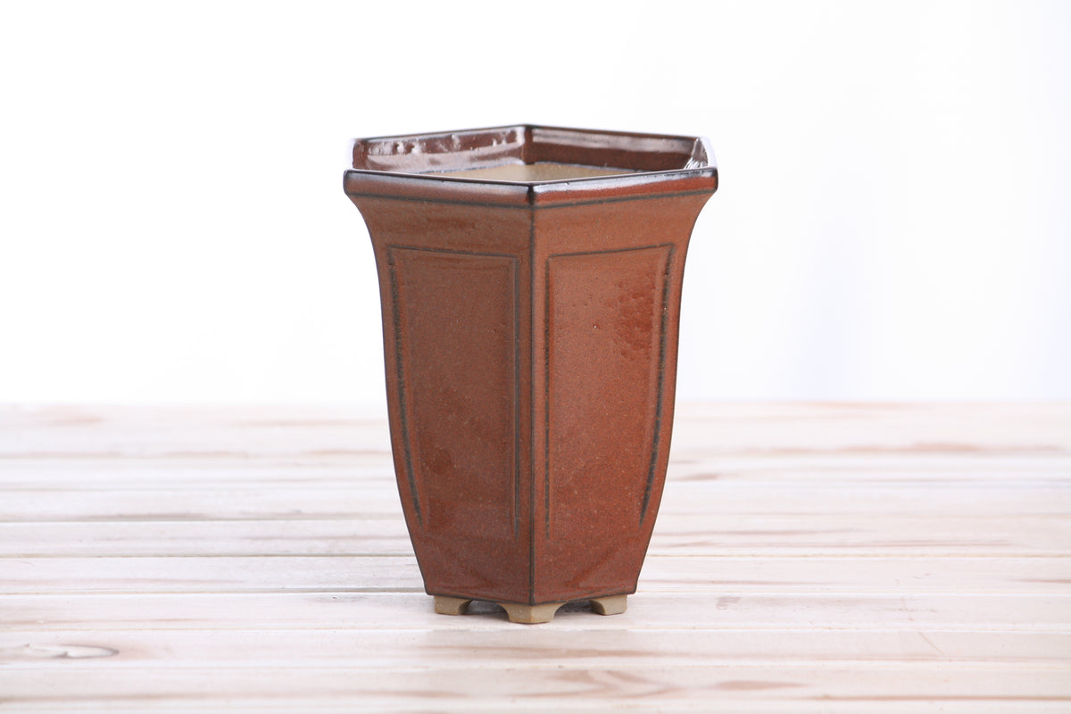Willow Bonsai Ceramics Hexagonal Windowed Cascade Bonsai Pot 5 Inch – Tall Ceramic Cascade Planter, High‑Fired Frost‑Proof Stoneware with Drainage & Wiring Holes, Handmade in USA (Sunset)