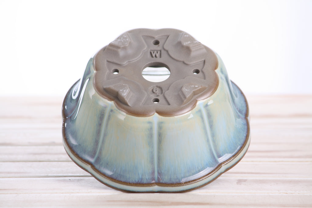 Lotus A Bonsai Pot 6 Inch – Semi‑Cascade Ceramic Planter with Scalloped Sides, High‑Fired Frost‑Proof Stoneware, Handmade in USA (Glacier)