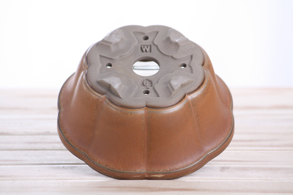 Lotus A Bonsai Pot 6 Inch – Semi‑Cascade Ceramic Planter with Scalloped Sides, High‑Fired Frost‑Proof Stoneware, Handmade in USA (Deep Stone)