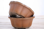 Lotus A Bonsai Pot 6 Inch – Semi‑Cascade Ceramic Planter with Scalloped Sides, High‑Fired Frost‑Proof Stoneware, Handmade in USA (Deep Stone)