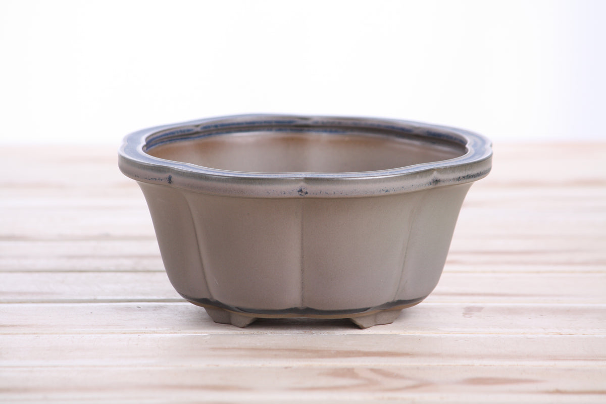 Lotus A Bonsai Pot 6 Inch – Semi‑Cascade Ceramic Planter with Scalloped Sides, High‑Fired Frost‑Proof Stoneware, Handmade in USA (Ocean)