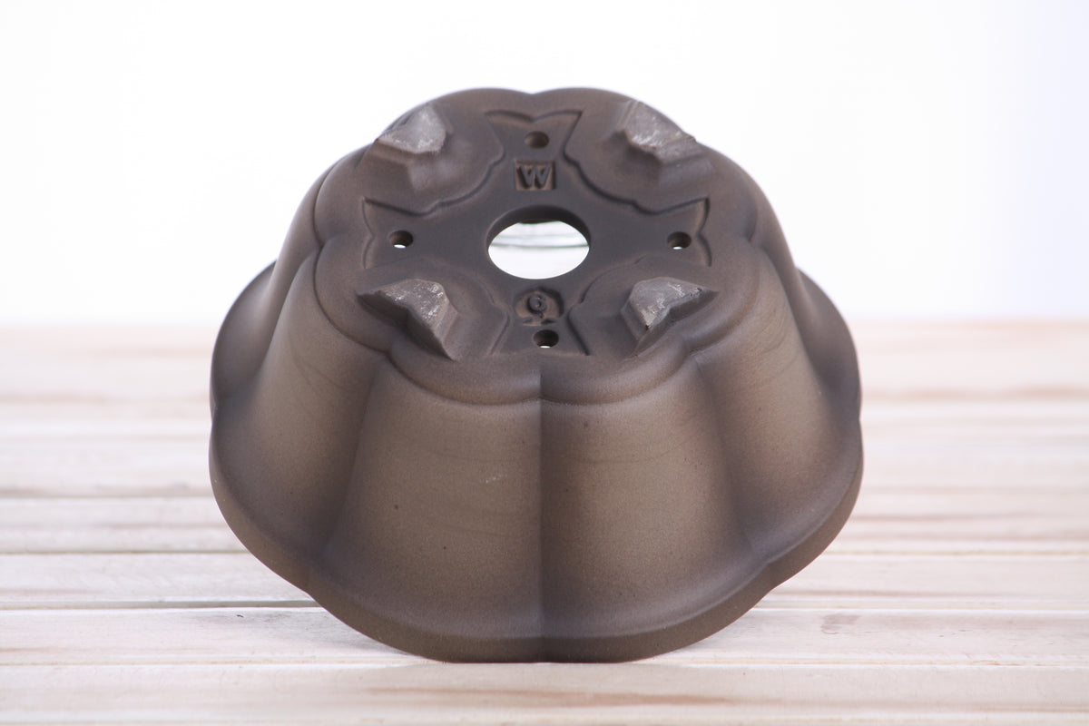 Lotus A Bonsai Pot 6 Inch – Semi‑Cascade Ceramic Planter with Scalloped Sides, High‑Fired Frost‑Proof Stoneware, Handmade in USA (Shaded Unglazed)