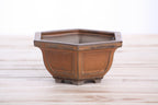 Hexagonal Windowed Semi‑Cascade Bonsai Pot 5 Inch – Ceramic Bonsai & Succulent Planter with Detailed Rim, High‑Fired Frost‑Proof Stoneware, Handmade in USA (Deep Stone)