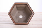 Hexagonal Windowed Semi‑Cascade Bonsai Pot 5 Inch – Ceramic Bonsai & Succulent Planter with Detailed Rim, High‑Fired Frost‑Proof Stoneware, Handmade in USA (Deep Stone)