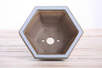 Hexagonal Windowed Semi‑Cascade Bonsai Pot 5 Inch – Ceramic Bonsai & Succulent Planter with Detailed Rim, High‑Fired Frost‑Proof Stoneware, Handmade in USA (Glacier)