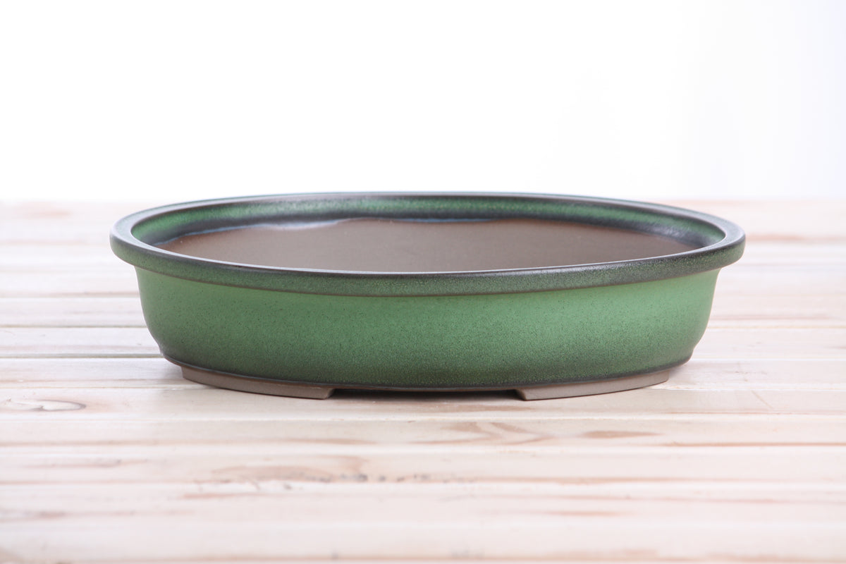 Landscape Oval A Bonsai Pot 10 Inch – Large Oval Ceramic Bonsai Planter for Forest & Group Plantings, Detailed Rim, High‑Fired Frost‑Proof Stoneware, Handmade in USA (Avocado)