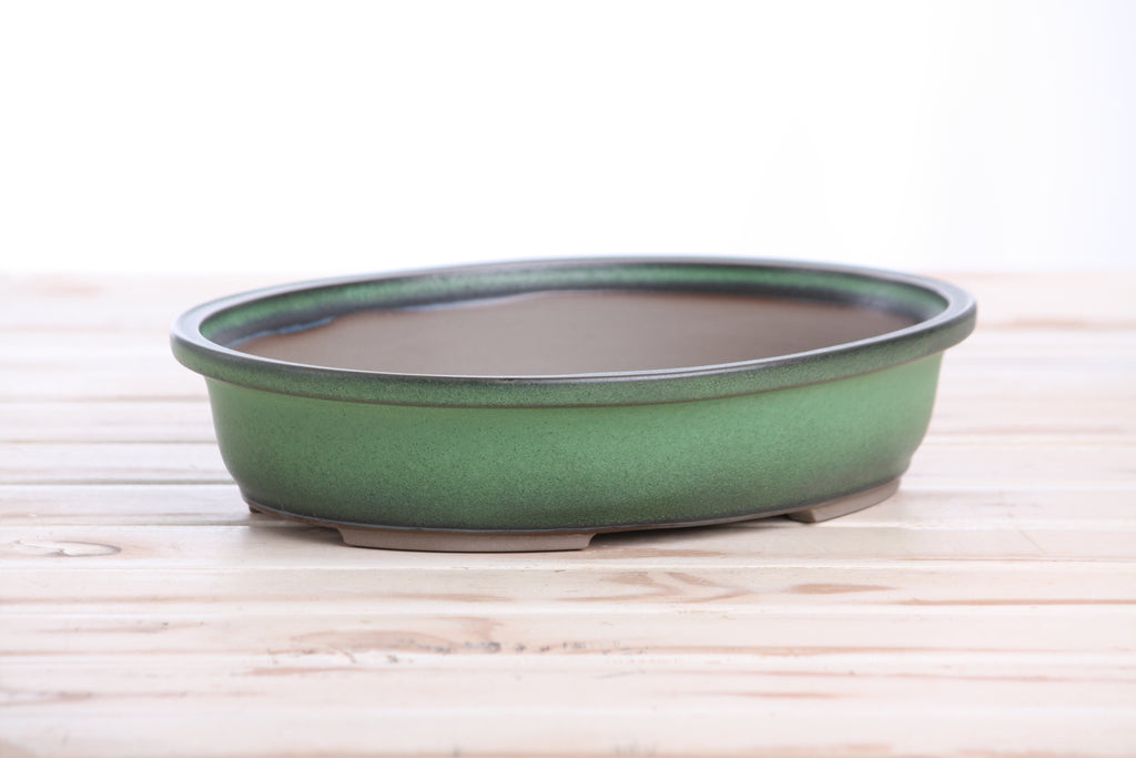 Landscape Oval A Bonsai Pot 10 Inch – Large Oval Ceramic Bonsai Planter for Forest & Group Plantings, Detailed Rim, High‑Fired Frost‑Proof Stoneware, Handmade in USA (Avocado)