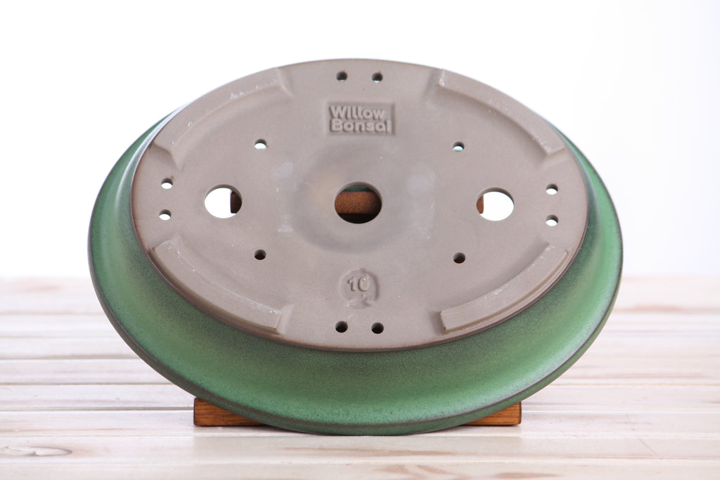 Landscape Oval A Bonsai Pot 10 Inch – Large Oval Ceramic Bonsai Planter for Forest & Group Plantings, Detailed Rim, High‑Fired Frost‑Proof Stoneware, Handmade in USA (Avocado)