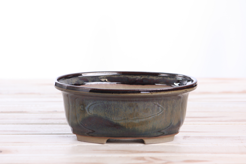 Willow Bonsai Ceramics Fat Bonsai Pot 6.5 Inch – Bold Oval Ceramic Bonsai & Succulent Planter with Accentuated Rim, High‑Fired Frost‑Proof Stoneware, Handmade in USA (Dark Honey)