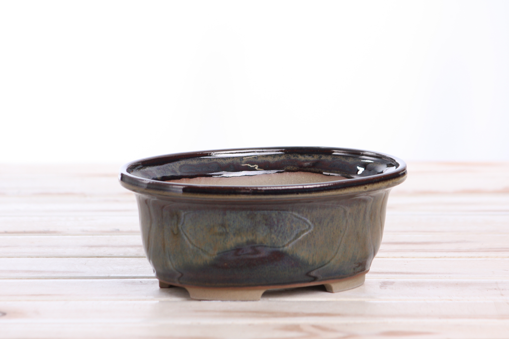 Willow Bonsai Ceramics Fat Bonsai Pot 6.5 Inch – Bold Oval Ceramic Bonsai & Succulent Planter with Accentuated Rim, High‑Fired Frost‑Proof Stoneware, Handmade in USA (Dark Honey)