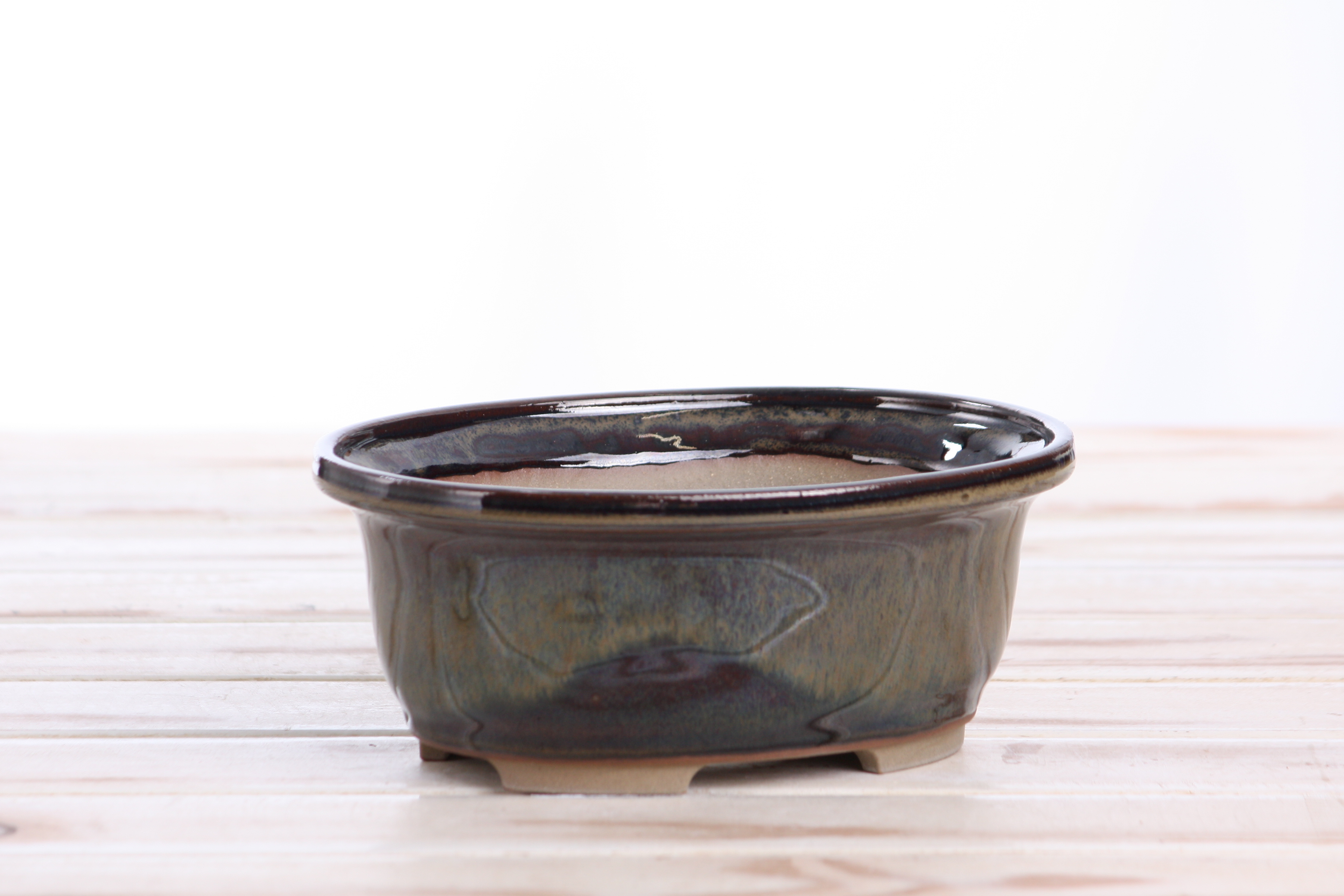 Willow Bonsai Ceramics Fat Bonsai Pot 6.5 Inch – Bold Oval Ceramic Bonsai & Succulent Planter with Accentuated Rim, High‑Fired Frost‑Proof Stoneware, Handmade in USA (Dark Honey)