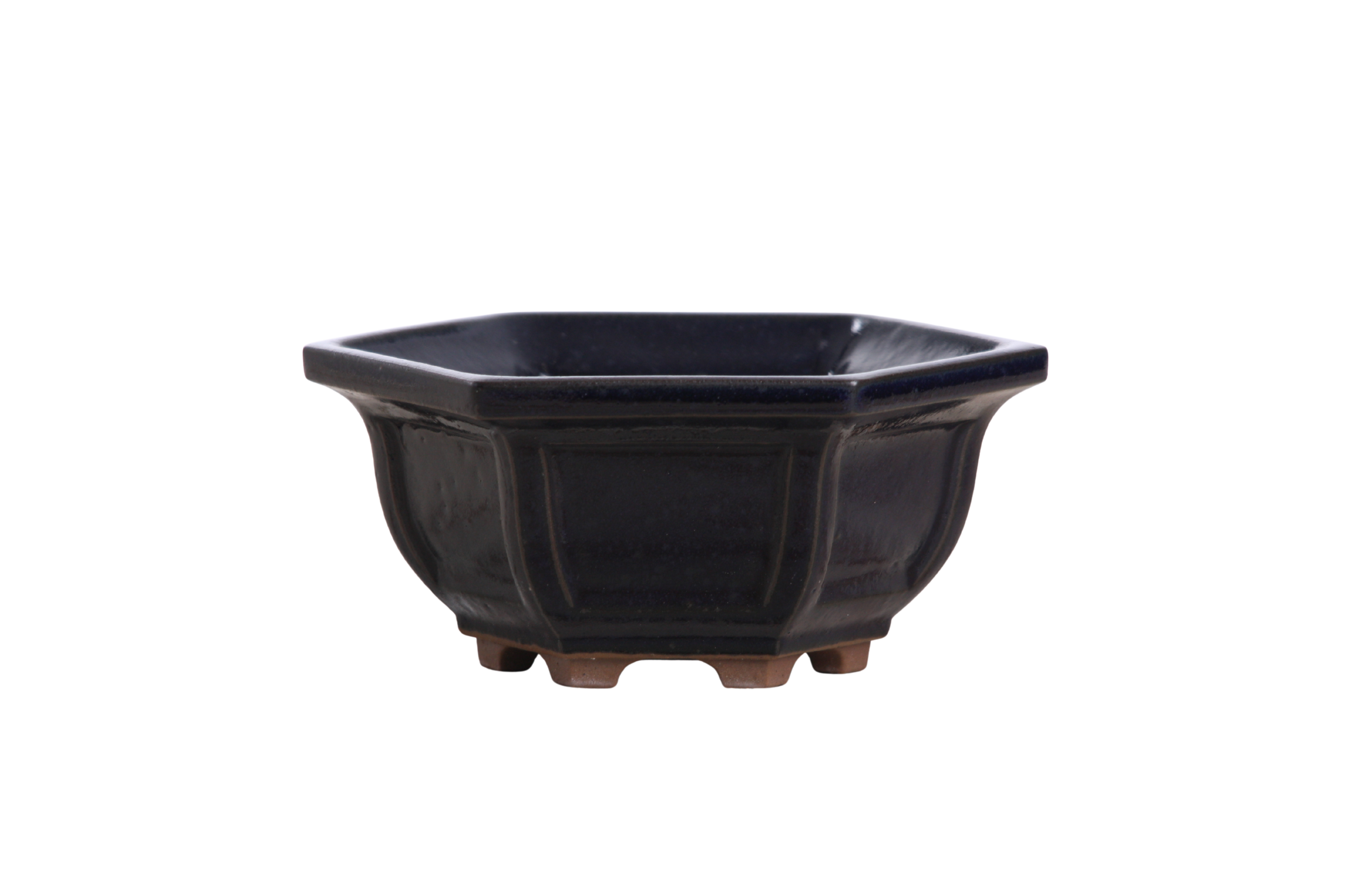 Willow Bonsai Ceramics Hexagonal Windowed Bonsai Pot 5 Inch – Semi‑Cascade Planter, High‑Fired Frost‑Proof Stoneware with Drainage & Wiring Holes, Handmade in USA (Ruri)