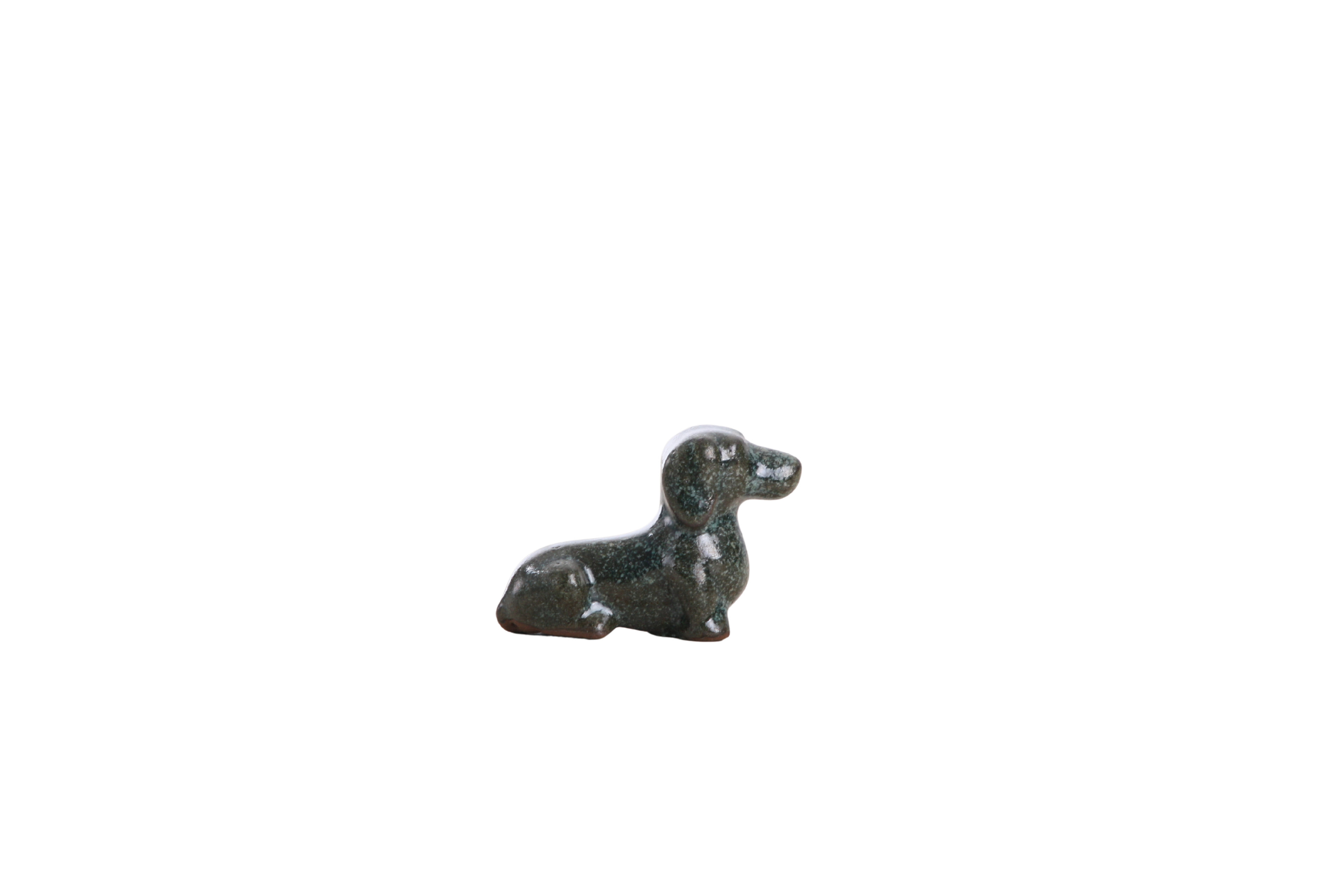 Willow Ceramics Butch the Dachshund Figurine – Mini Handmade Ceramic Dog Sculpture, High‑Fired Stoneware Décor, Made in Colorado, USA (Seaweed 2025)
