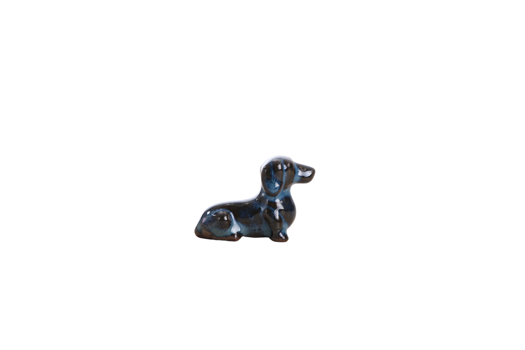 Willow Ceramics Butch the Dachshund Figurine – Mini Handmade Ceramic Dog Sculpture, High‑Fired Stoneware Décor, Made in Colorado, USA (Peacock)